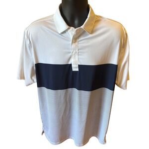 Matte Grey Mens XL Golf Polo Shirt White Navy Colorblock Striped Performance